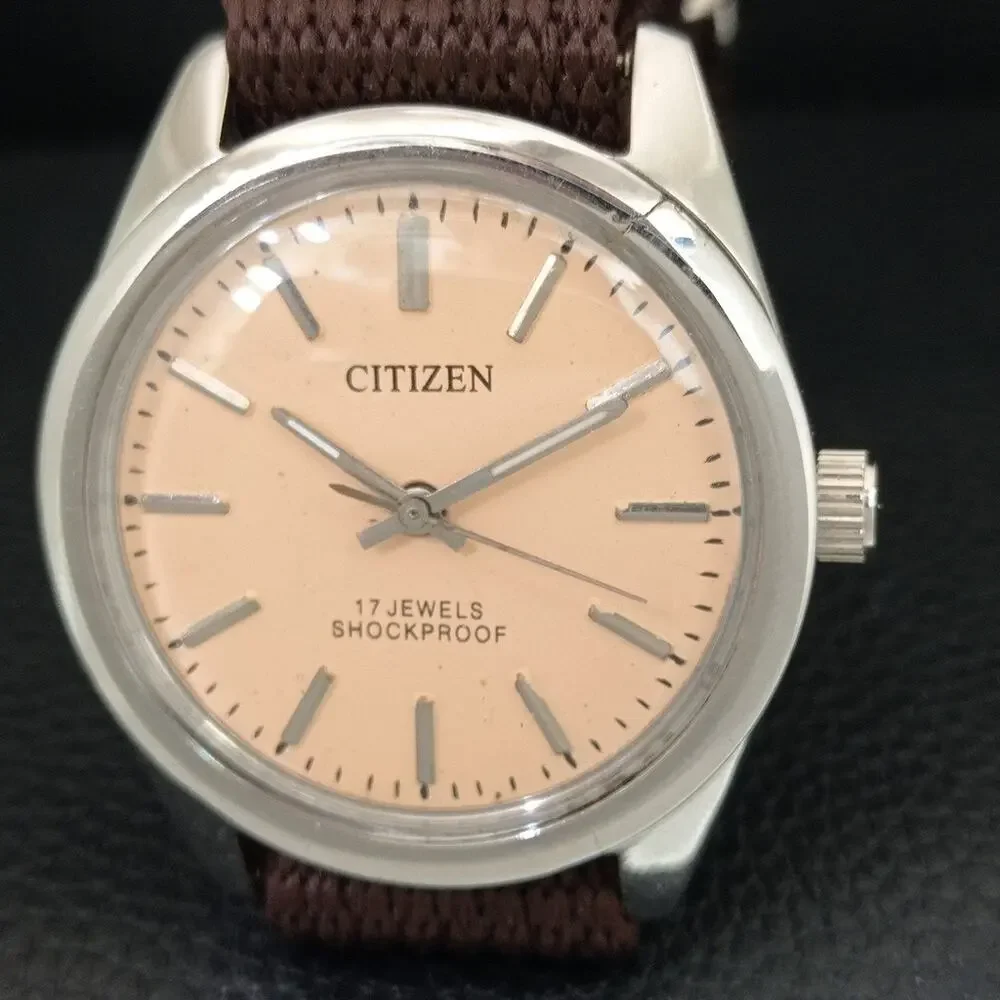 Vintage 1971 Citizen Manual Mens Silver Watch & Orange accents